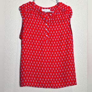 LOFT Red Paisley Sleeveless Top L Petite LP Henley Office Casual Church Spring